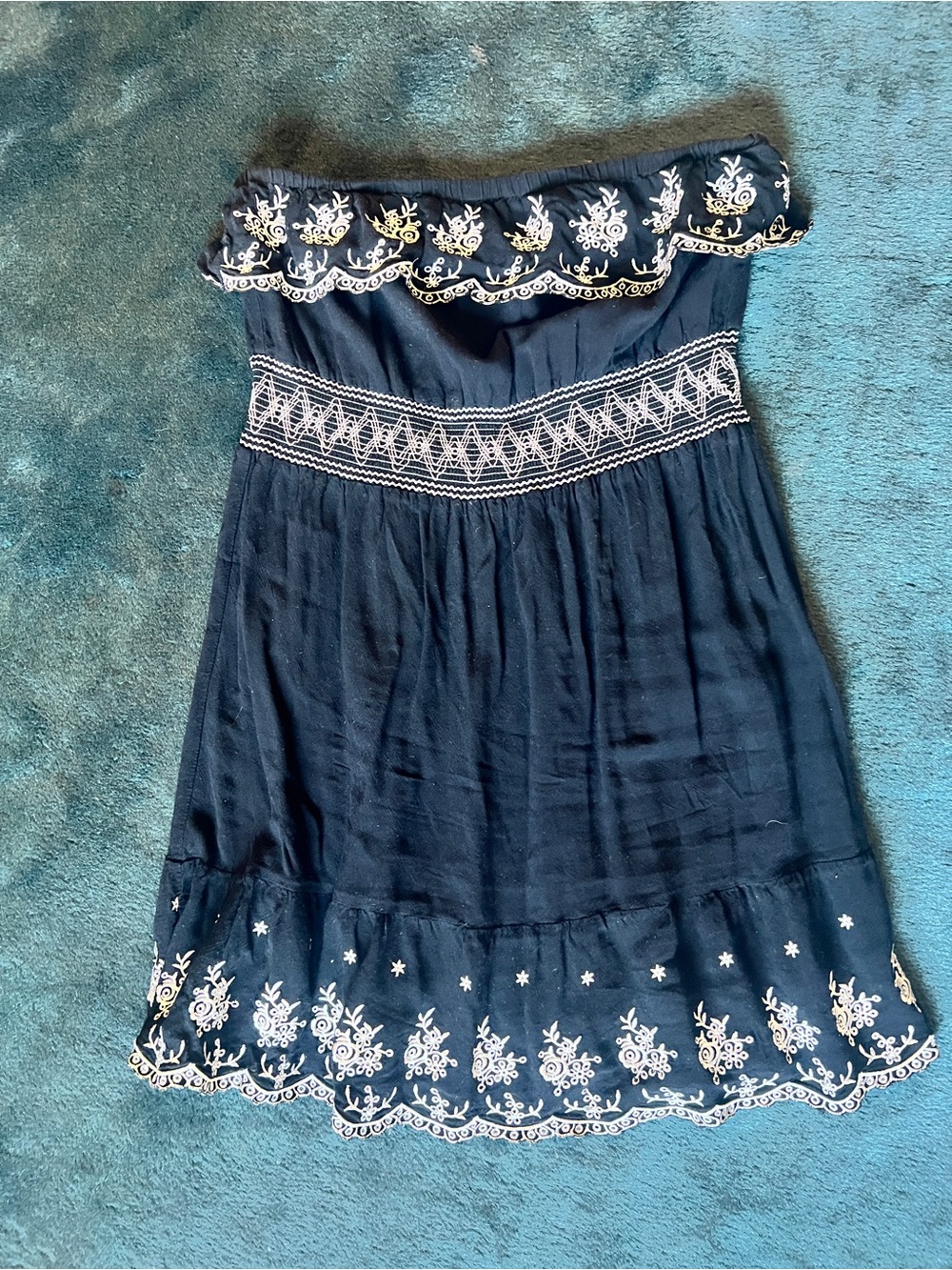 American Rag Vintage Black Strapless Embroidered Mini Dress Size S/M